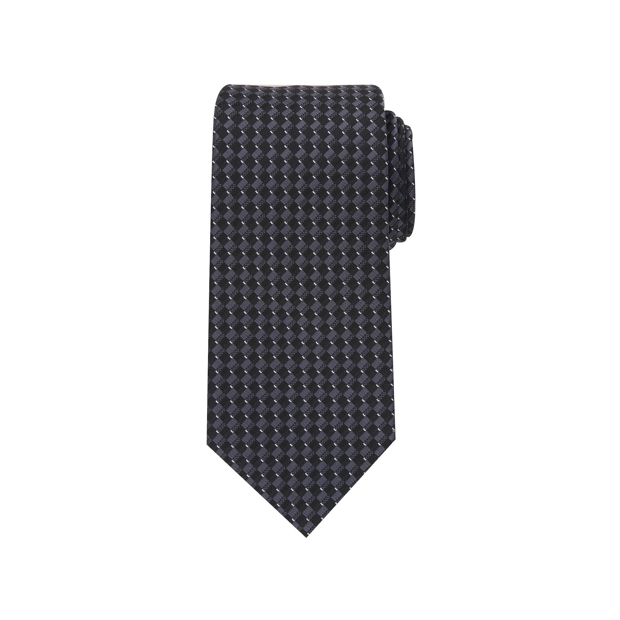 Mens Bespoke Patterned Tie, Black Manor Square
