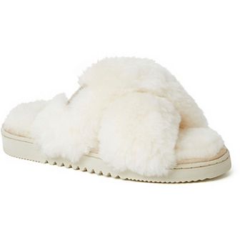 Fireside By Dearfoams New Castle Wool Cross-Band Women's Slide Slippers
