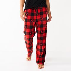 Womens Red & Green Xmas Plaid Fleece Joggers Sleep Pants Pajama