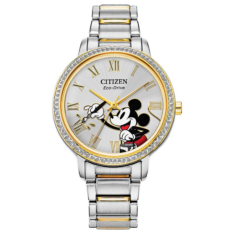 Disney's Mickey Mouse Women's Two Tone Stainless Steel Watch by Citizen Eco-Drive, Size: Medium