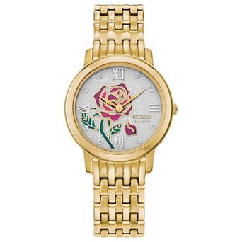 Disney's Beauty & the Beast Belle Women's Gold Tone Stainless Steel Watch by Drive from Citizen Eco-Drive