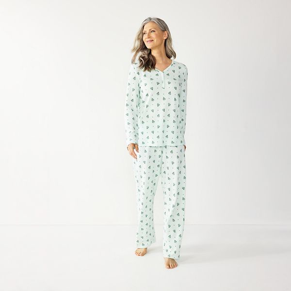 Women s Croft Barrow Textured Knit Henley Long Sleeve Pajama Top Pajama Pants Sleep Set