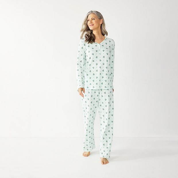 Papinelle Solid Knit Henley Top & Brushed Cotton Plaid Pant Pajama Set