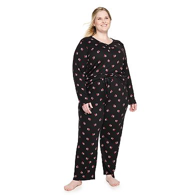 Plus Size Croft & Barrow® Textured Knit Henley Long Sleeve Pajama Top & Pajama Pants Sleep Set
