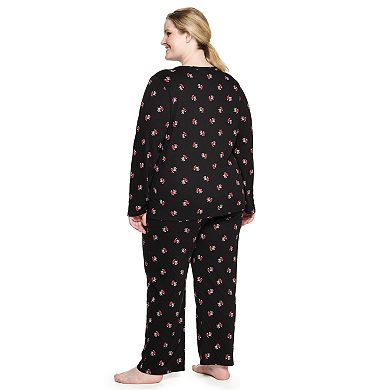 Plus Size Croft & Barrow® Textured Knit Henley Long Sleeve Pajama Top & Pajama Pants Sleep Set