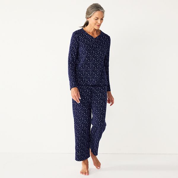 Petite Croft & Barrow® Textured Knit Henley Long Sleeve Pajama Top