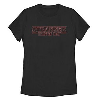 Juniors' Stranger Things Day Neon Logo Tee