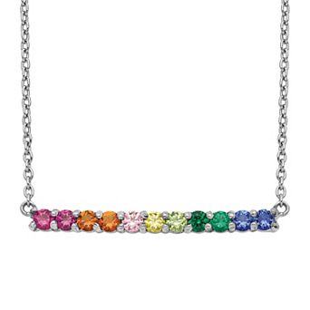 Sophie Miller Sterling Rainbow Cubic Zirconia Bar Necklace