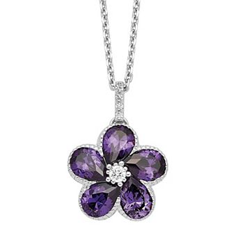 Sophie Miller Sterling Purple Cubic Zirconia Flower Necklace