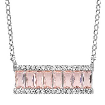 Sophie Miller Sterling Pink Crystal & Cubic Zirconia Bar Necklace