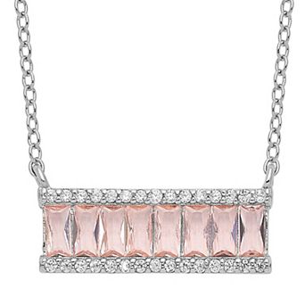 Sophie Miller Sterling Pink Crystal & Cubic Zirconia Bar Necklace