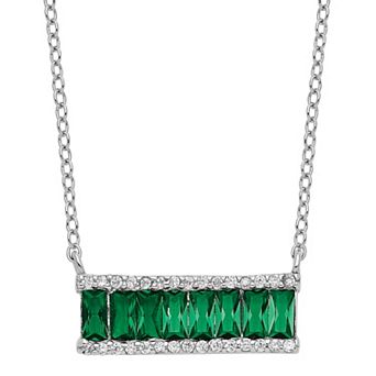 Sophie Miller Sterling Green Crystal & Cubic Zirconia Bar Necklace