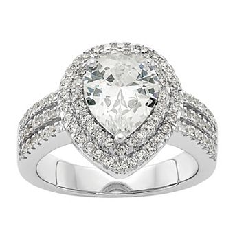 Sophie Miller Sterling Cubic Zirconia Teardrop Halo Ring