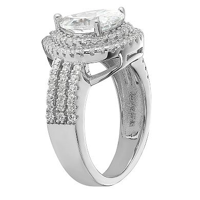 Sophie Miller Sterling Cubic Zirconia Teardrop Halo Ring