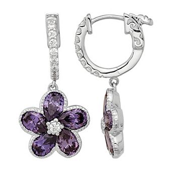 Sophie Miller Sterling Purple Cubic Zirconia Flower Earrings