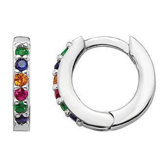 Sophie Miller Sterling Multicolored Cubic Zirconia Hoop Earrings
