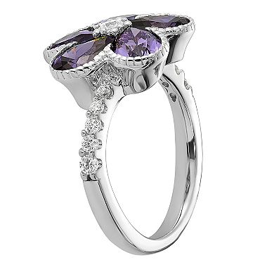 Sophie Miller Sterling Purple Cubic Zirconia Flower Ring