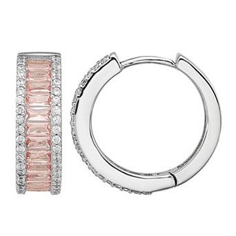 Sophie Miller Sterling Pink Crystal & Cubic Zirconia Hoop Earrings