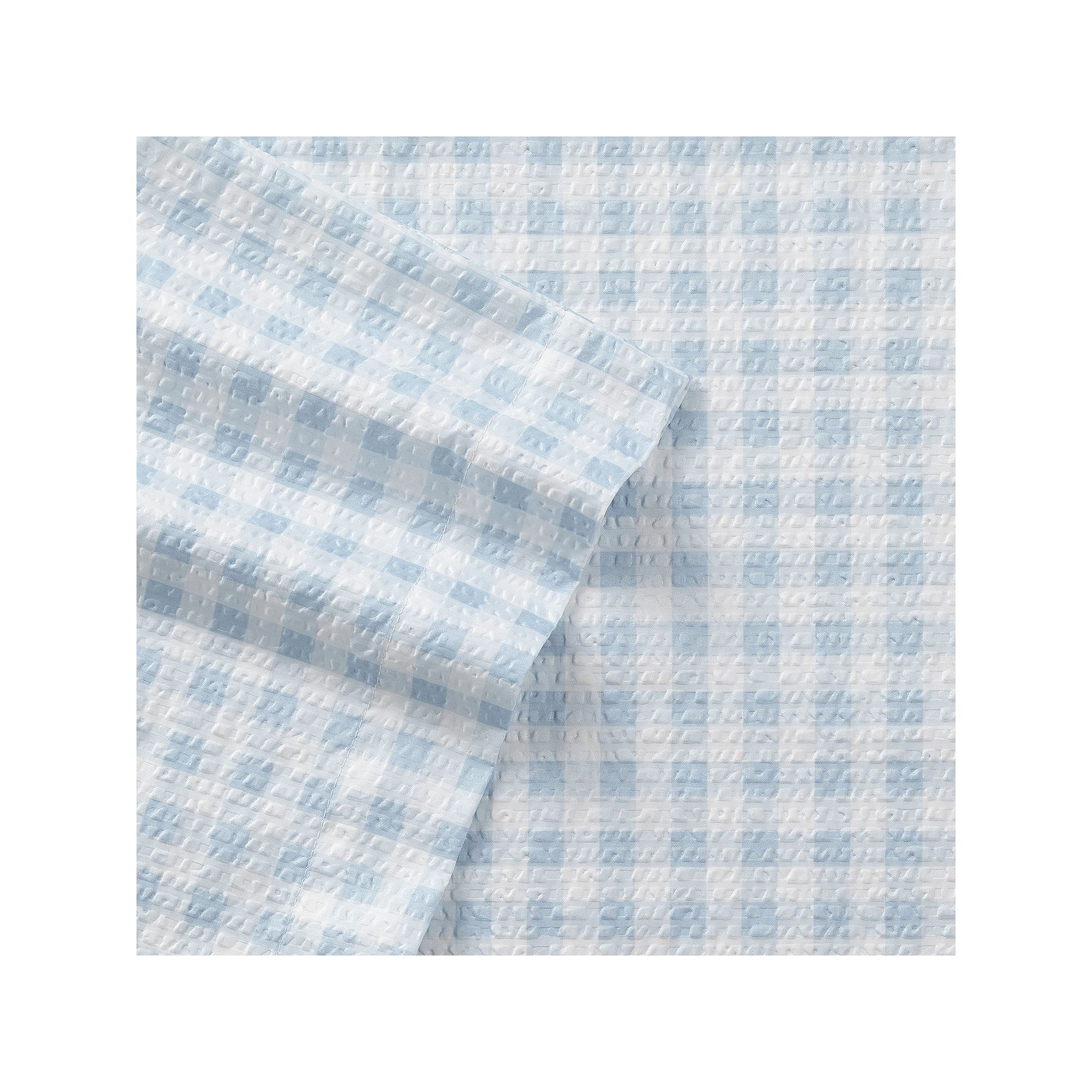 Shavel Home Seersucker Sheet Set with Pillowcases, Gingham Blue