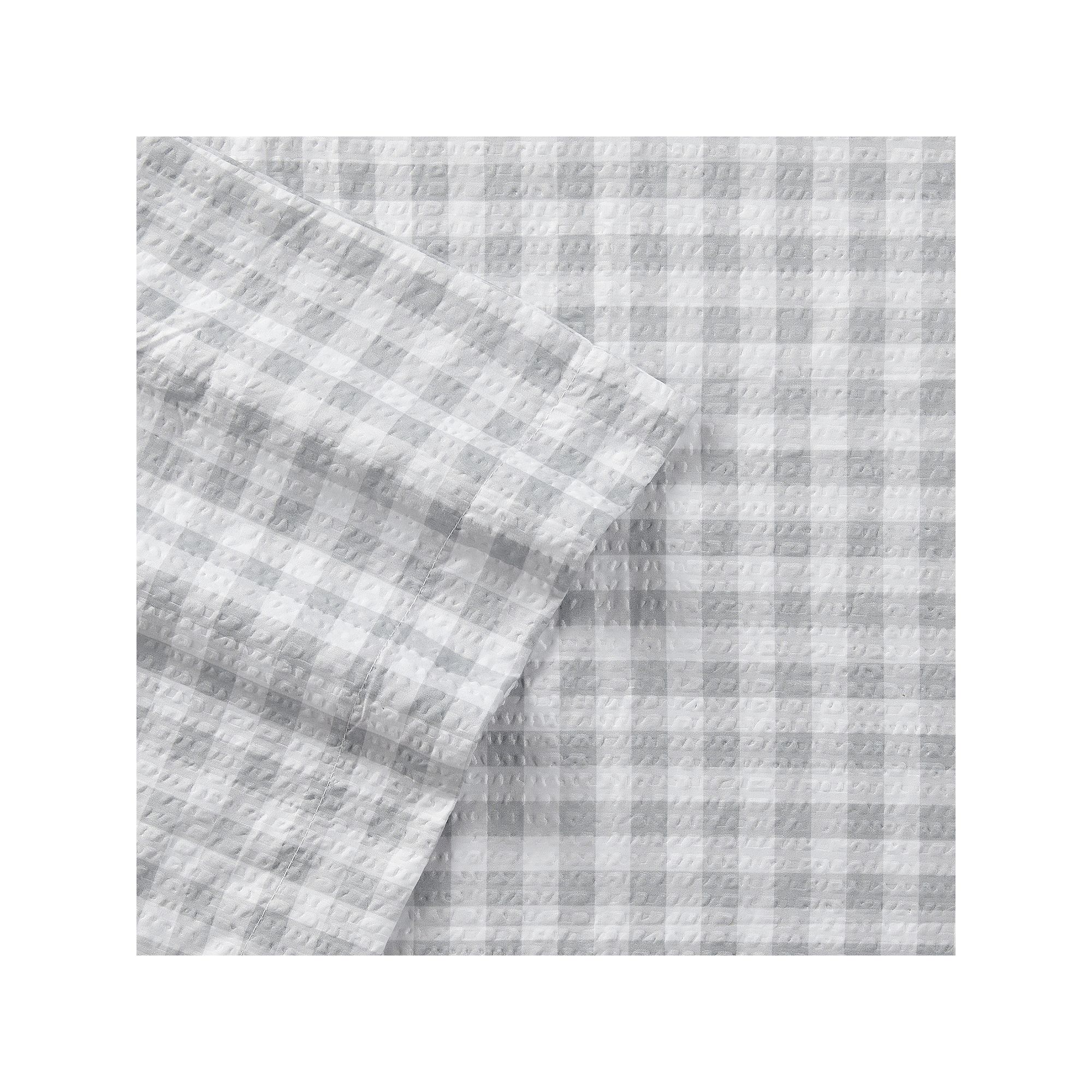 Shavel Home Seersucker Sheet Set with Pillowcases, Gingham Gray