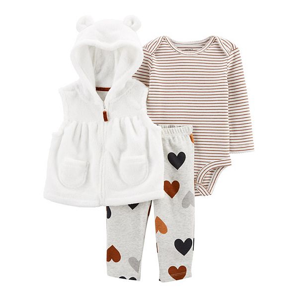Carters Baby Girls 3 Piece Print Fleece Vest Set Baby