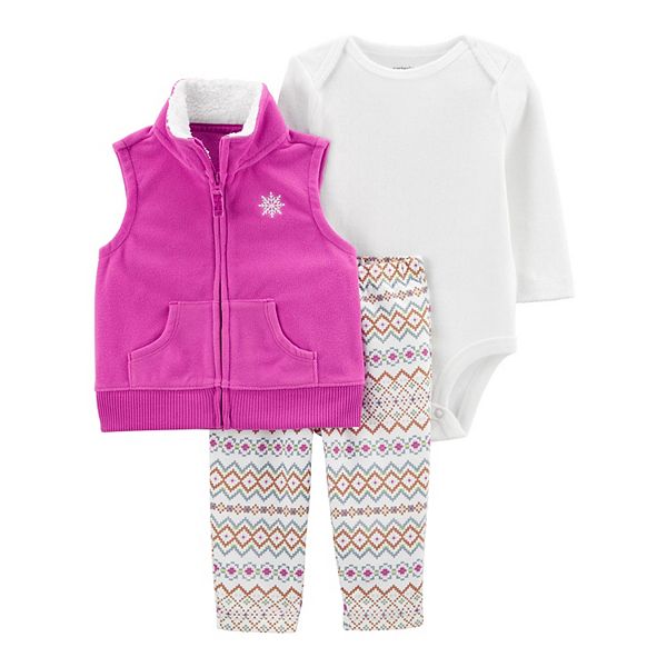 Baby Girl Carter's 3Piece Snowflake Fleece Vest, Bodysuit & Pants Set