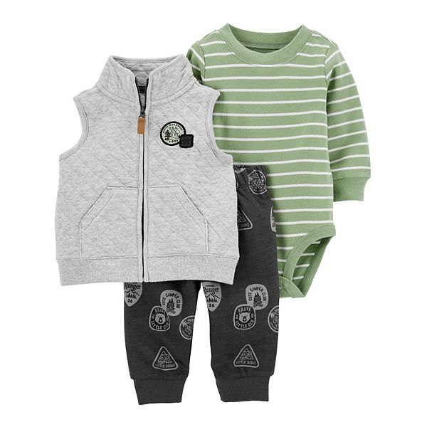 Baby Boy Carter's 3Piece Quilted Vest, Bodysuit, & Jogger Pants Set