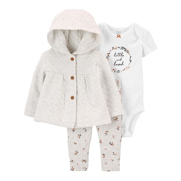 Baby Girl Carter's 3Piece Quilted Cardigan, Bodysuit & Pants Set
