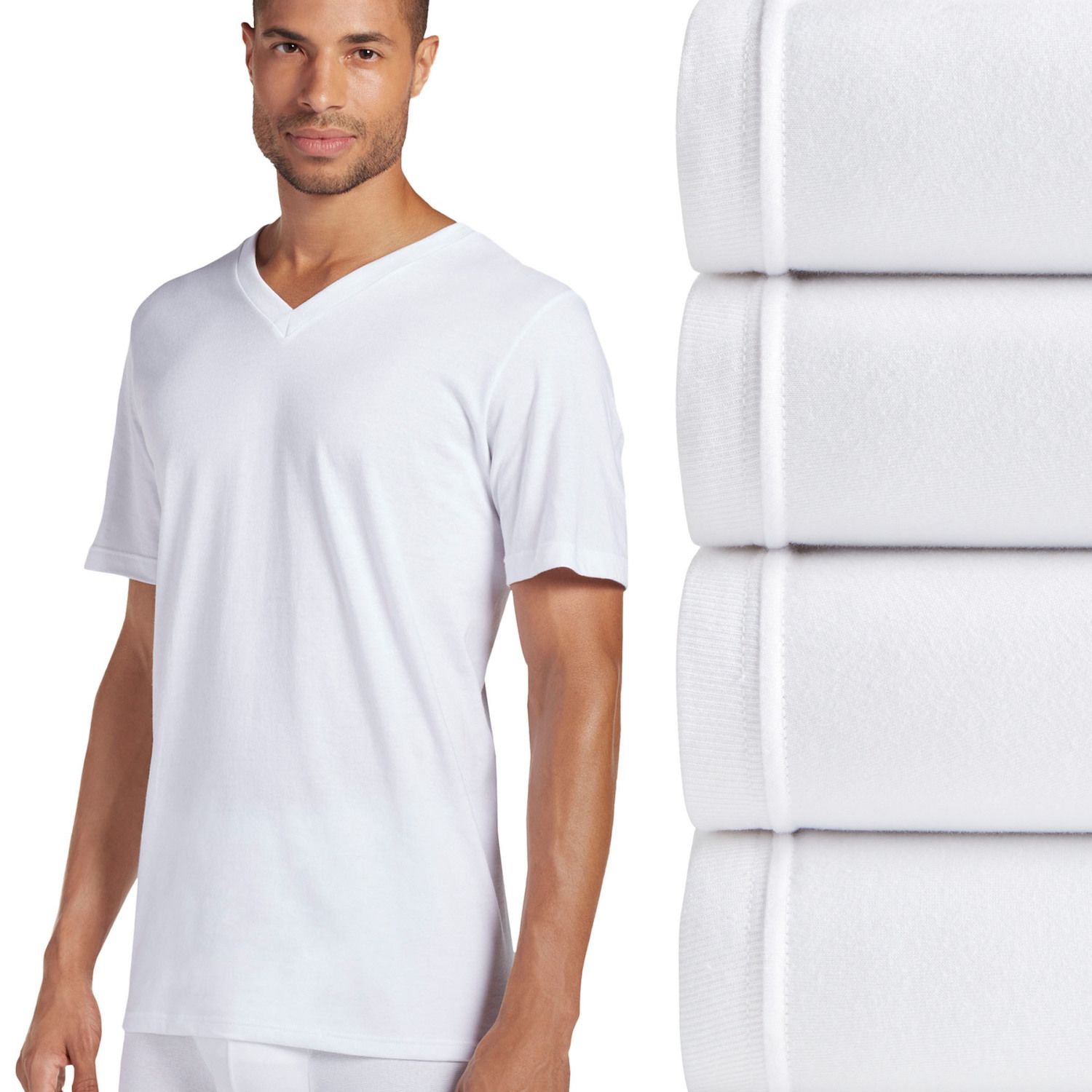Мужские топы Jockey 3+1 Bonus Pack Classic V-Neck Undershirt, цвет: Белый — фото 1