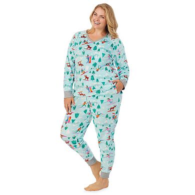 Plus Size Cuddl Duds® Velour Long Sleeve Pajama Top & Banded Bottom ...