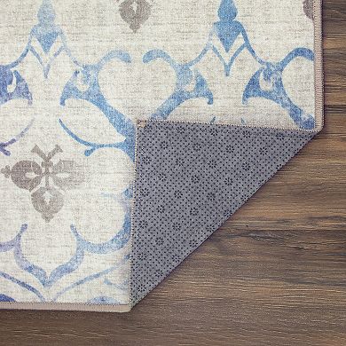 My Magic Carpet Leilani Damask Machine Washable Rug