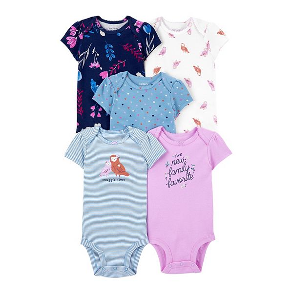 Carters Baby Girl 5 Pack Bodysuits Size 9M Short Sleeve One Piece Solid NWT