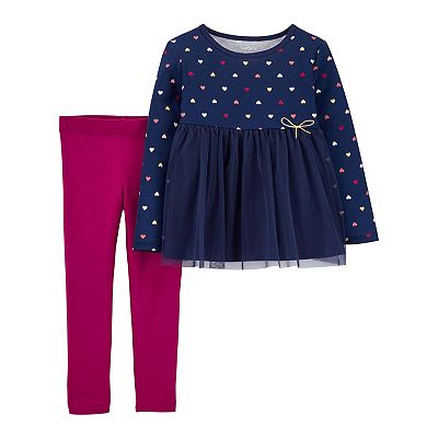 Toddler Girls Carter s 2 Piece Heart Tulle Jersey Top Leggings Set