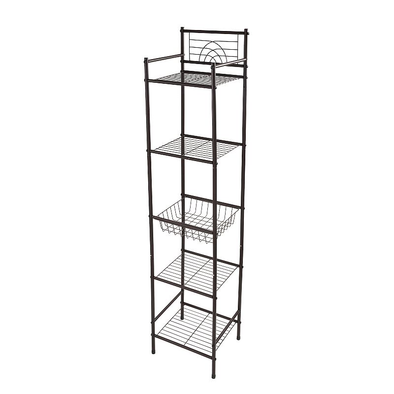 5 Tier Freestanding Bathroom Storage Shelves Brown - Bath Bliss: Iron Frame, Universal Organizer, 54.5" Height