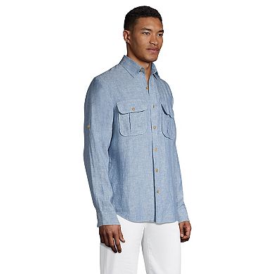 Men's Lands' End Traditional-Fit Roll-Sleeve Utility Linen Shirt