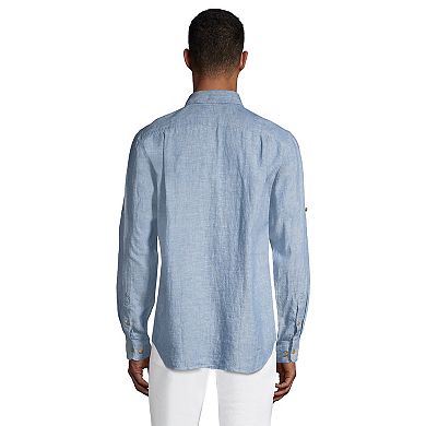Men's Lands' End Traditional-Fit Roll-Sleeve Utility Linen Shirt