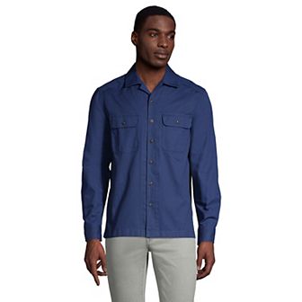 Men's Lands' End Traditional-Fit Textured Camp-Collar Button-Down Shirt