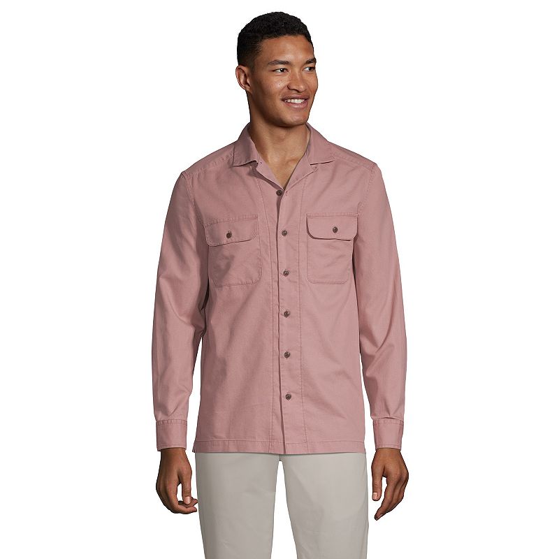 Mens Lands End Traditional-Fit Textured Camp-Collar Button-Down Shirt, Si