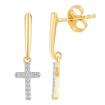 Diamond Medley 10k Gold 1/10 Carat T.W. Diamond Cross Dangle Earrings