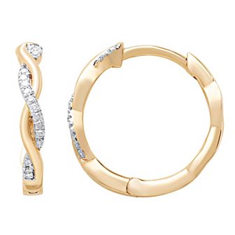 10k Gold 1/10 Carat T.W. Diamond Crossover Hoop Earrings