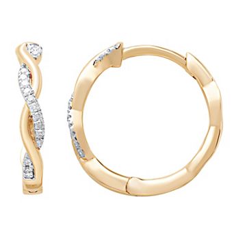 Diamond Medley 10k Gold 1/10 Carat T.W. Diamond Crossover Hoop Earrings