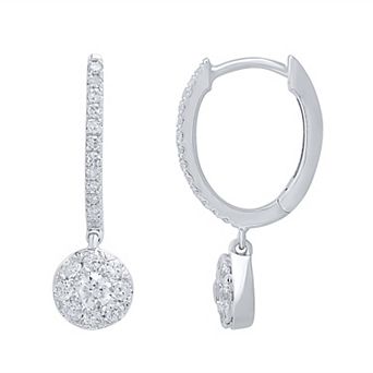 Diamond Medley 10k White Gold 1/2 Carat T.W. Diamond Round Halo Dangle Earrings