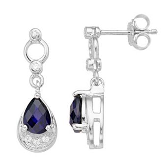 Lavish by TJM Sterling Silver Lab-Created Sapphire & Cubic Zirconia Dangle Earrings