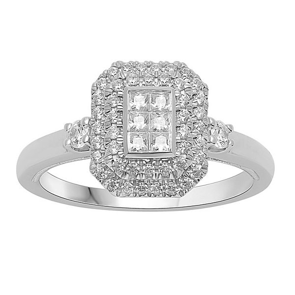 10k White Gold 1/2 Carat T.W. Diamond Octagon Cluster Halo Ring