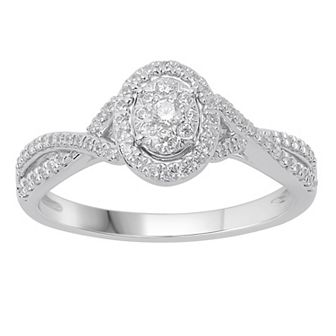 10k White Gold 1/3 Carat T.W. Diamond Oval Cluster Ring