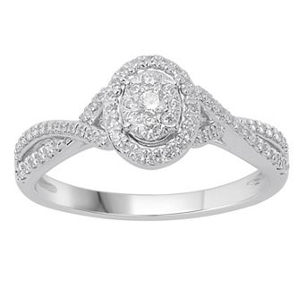 Diamond Medley 10k White Gold 1/3 Carat T.W. Diamond Oval Cluster Ring