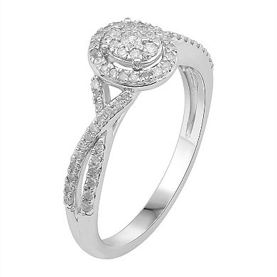 Diamond Medley Diamond Medley 10k White Gold 1/3 Carat T.W. Diamond Oval Cluster Ring