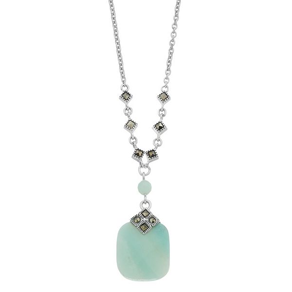 Lavish by TJM Sterling Silver Amazonite & Marcasite Pendant Necklace