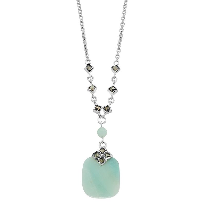 Lavish by TJM Sterling Silver Amazonite & Marcasite Pendant Necklace, Wome