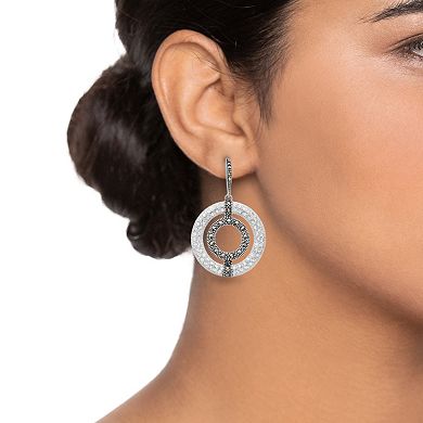 Lavish by TJM Sterling Silver Crystal & Marcasite Circle Art Deco Earrings